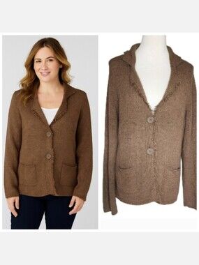 Brown cardigan sweater with fringe women's size extra large XL Effeci